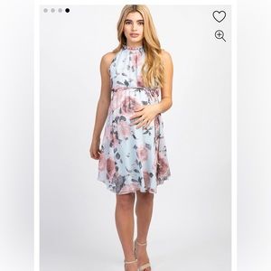Pinkblush Light Blue Floral High Neck Maternity Dress